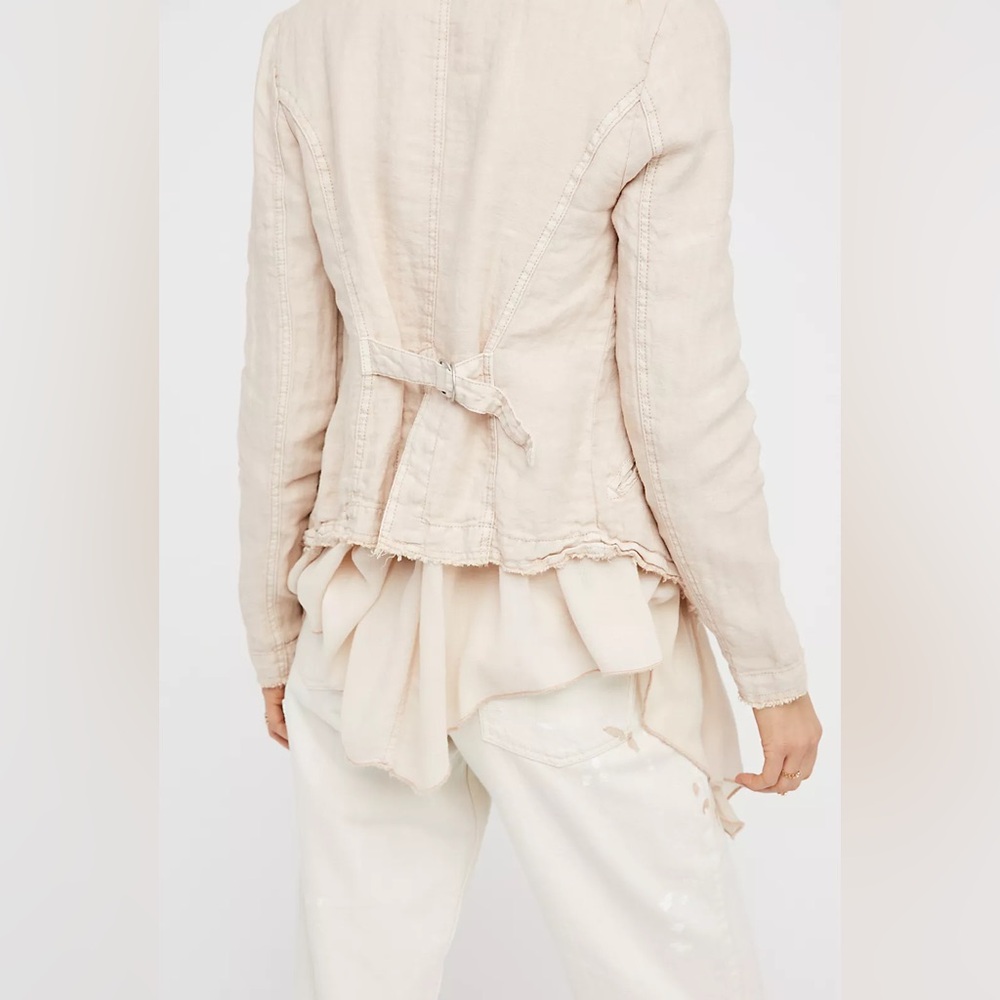 Free People Linen Layered Ruffles Blazer Jacket in Dusty Fig Cream Medium NWOT - Picture 5 of 11